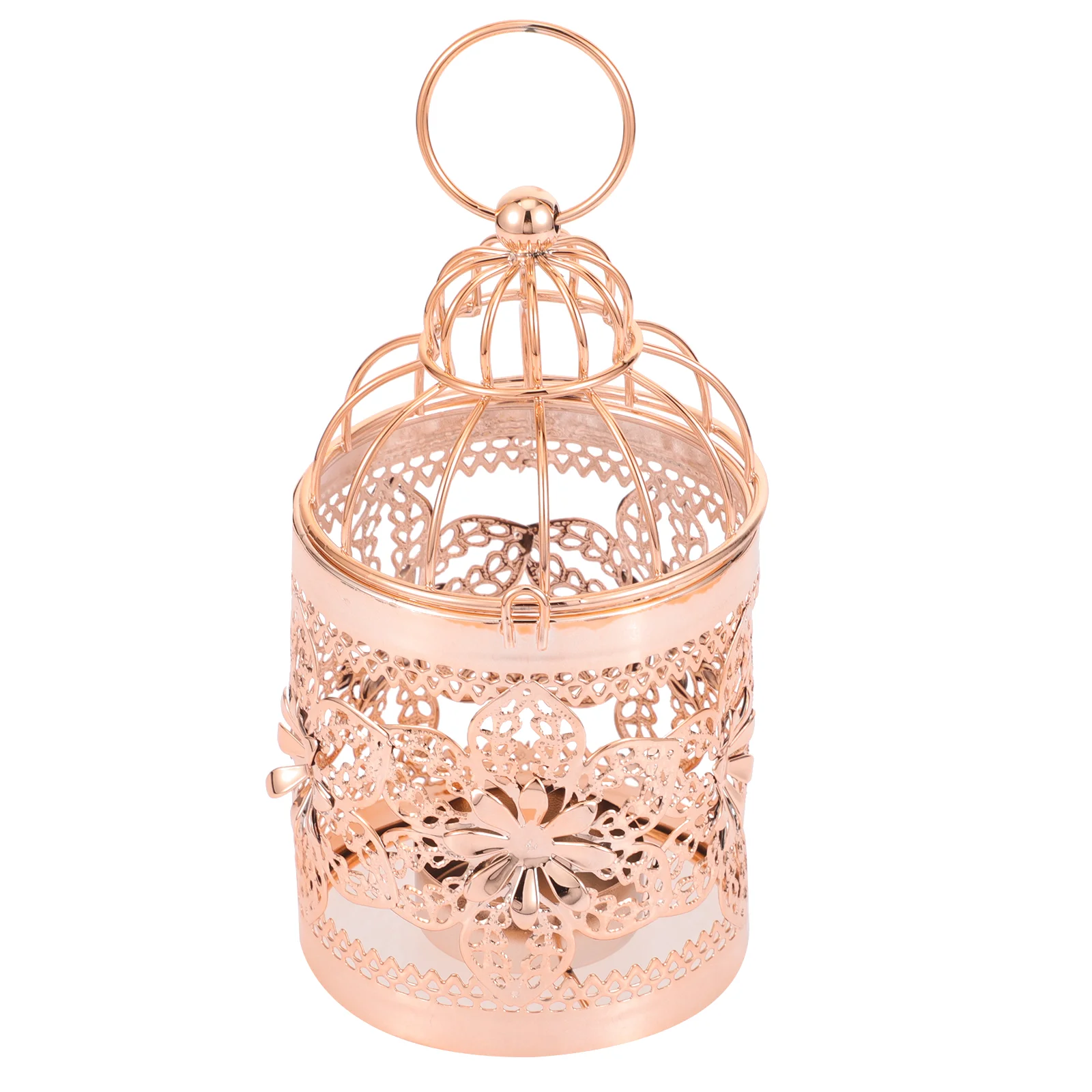 

at Home European Electroplated Hollow Iron Birdcage Candlestick Ornaments Rose Gold Holder Wrought Vessels Metal Stand