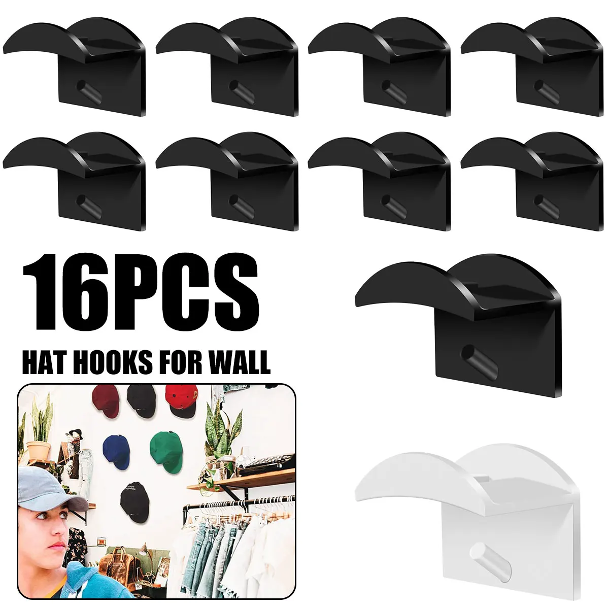 16/32Pc Self-Adhesive Hat Rack Baseball Cap Display Holder With Hooks No Drilling Wall-mounted Clothes&Hats Hanger for Wall 2024