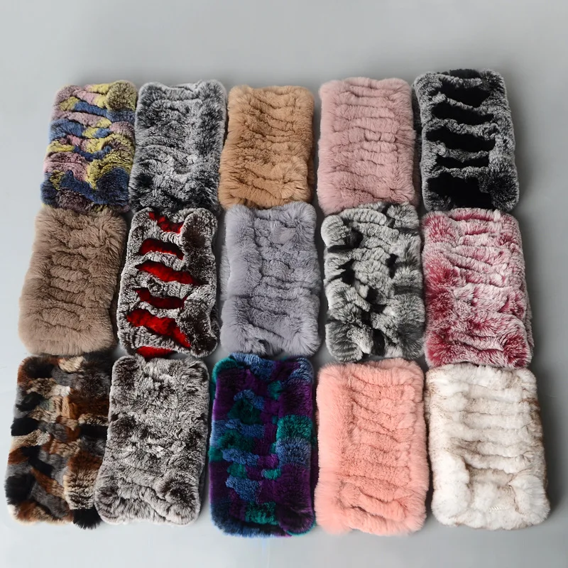 Women's Real Rabbit Fur Knitted Neck Warmer Scarf Winter Thick Warm Stretch Fur Scarf Hat Fashion Headband Ring Scarves
