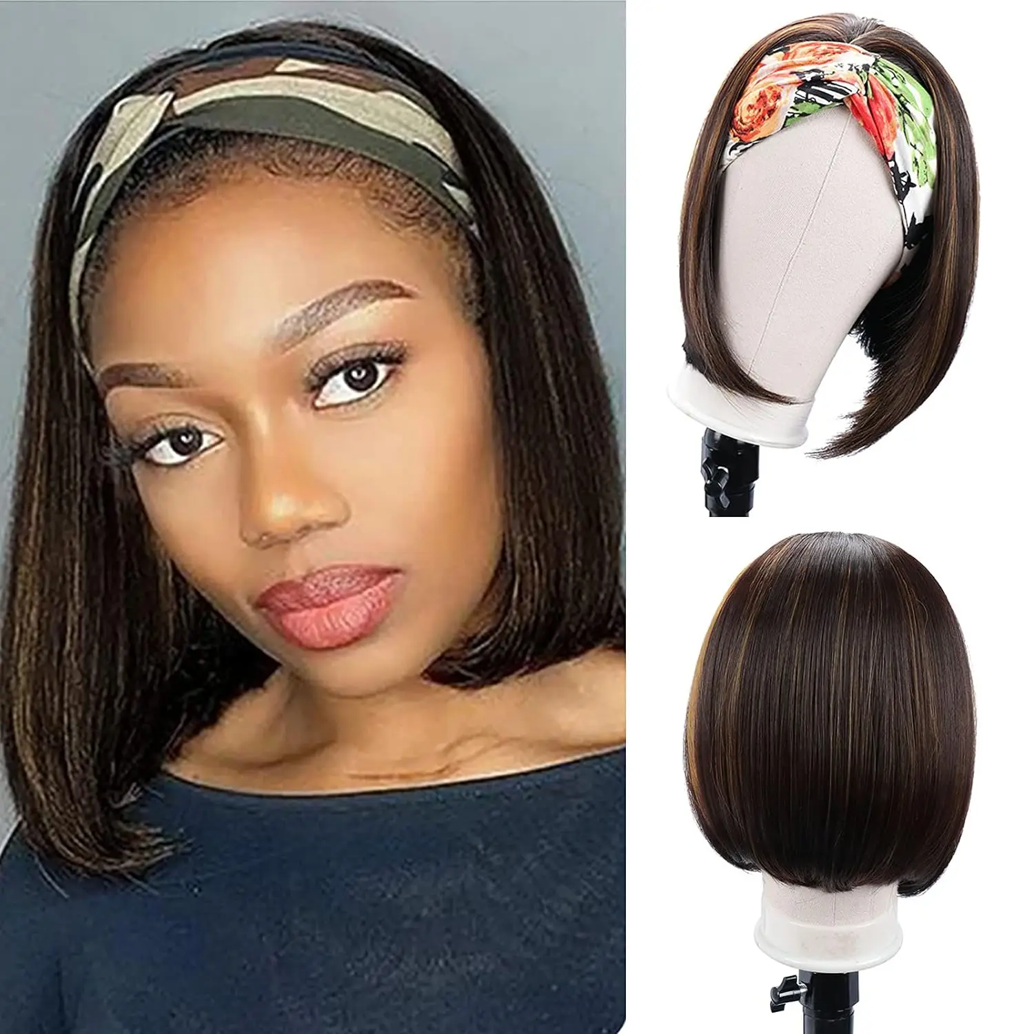 Short Headband Synthetic Wig 10 Inch Bob Headband Wigs for Black Women Glueless Half Wigs Heat Resistant Headband Wig for Cospl