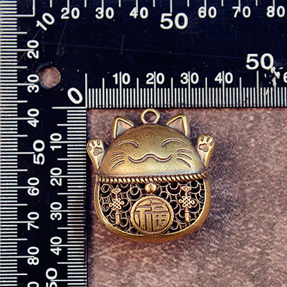 Glücksbringer Katzen-Schlüsselanhänger aus Messing, Feng Shui Zhaocai Reichtumsbringer, DIY Retro Hängeornamente – Detail 5