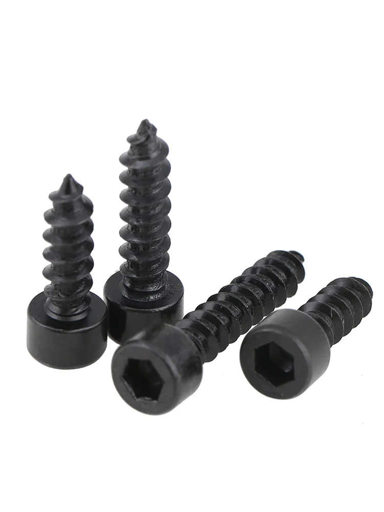 M1.7‑M6 Black Carbon Steel Hex Socket Cap Head Self‑Tapping Screws 30/40/50/100pcs Metric Hobby Model Repair Fastening Parts