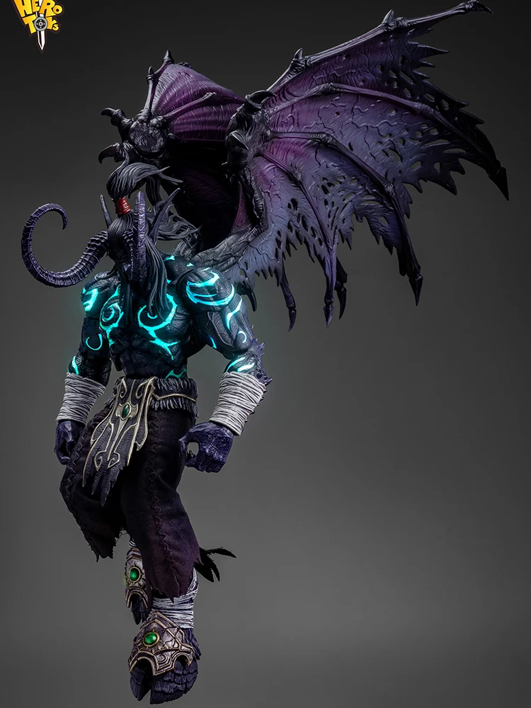 Herói brinquedos 1/10 versão preta demônio caçador illidan estatueta asas móveis mini escudo decoração 7 "figura de ação monstro delicado