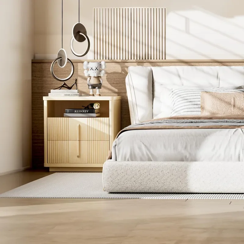 Factory Wholesale Modern Bedside Tables with Charging Stations Open Shelves Curved Side Tables for Bedroom Living Room