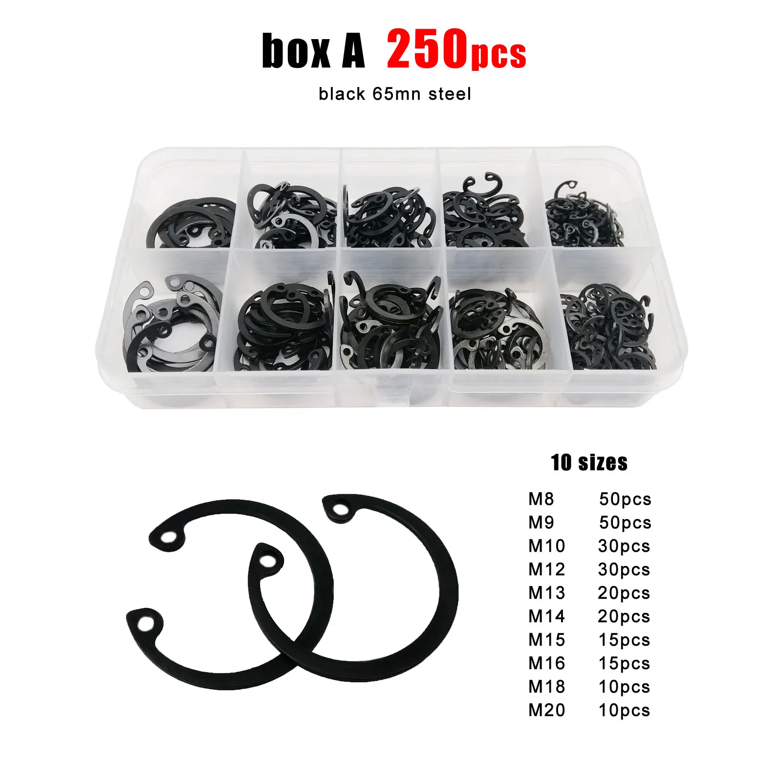 1 Box M8-M24 GB893 304 Stainless Steel Black Steel C Type Internal Circlip Retaining Clip Snap Ring for Hole Assortment Kit Set image 5