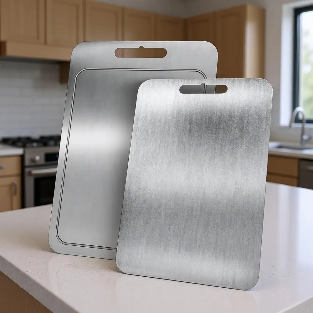 

Durable 100% Titanium Double Cutting Boards for Kitchen - Non-Slip, Stainless Steel Alternative