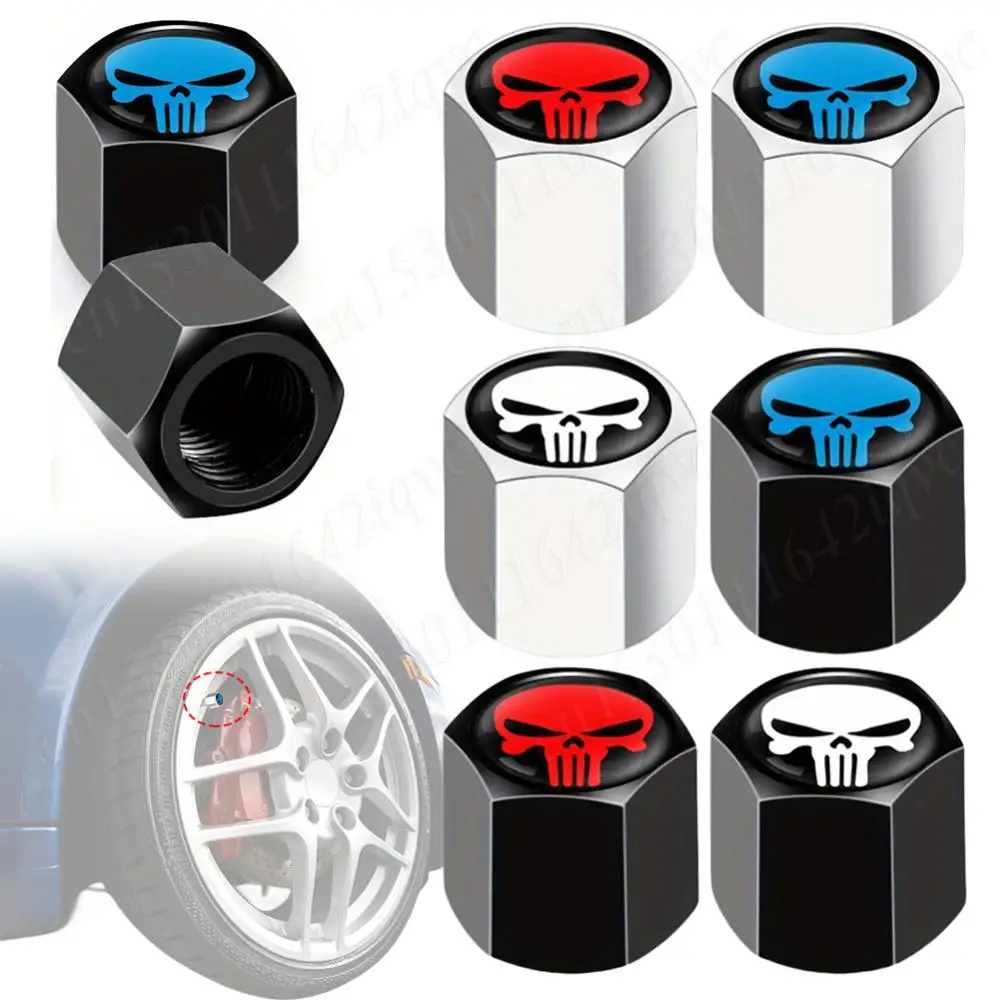 4Pcs Skull Tire Air Valve Caps Airtight Dust Proof Covers Auto Wheel Tyre Dust Stems Cover for Bike Car Trucks Motorbike Bicycle