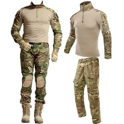 Outdoor Tactical Suits Airsoft Uniform Paintball Combat Shirts Camo Cargo Pants Hunting Clothes Camo T Shirts Men Clothing Tops