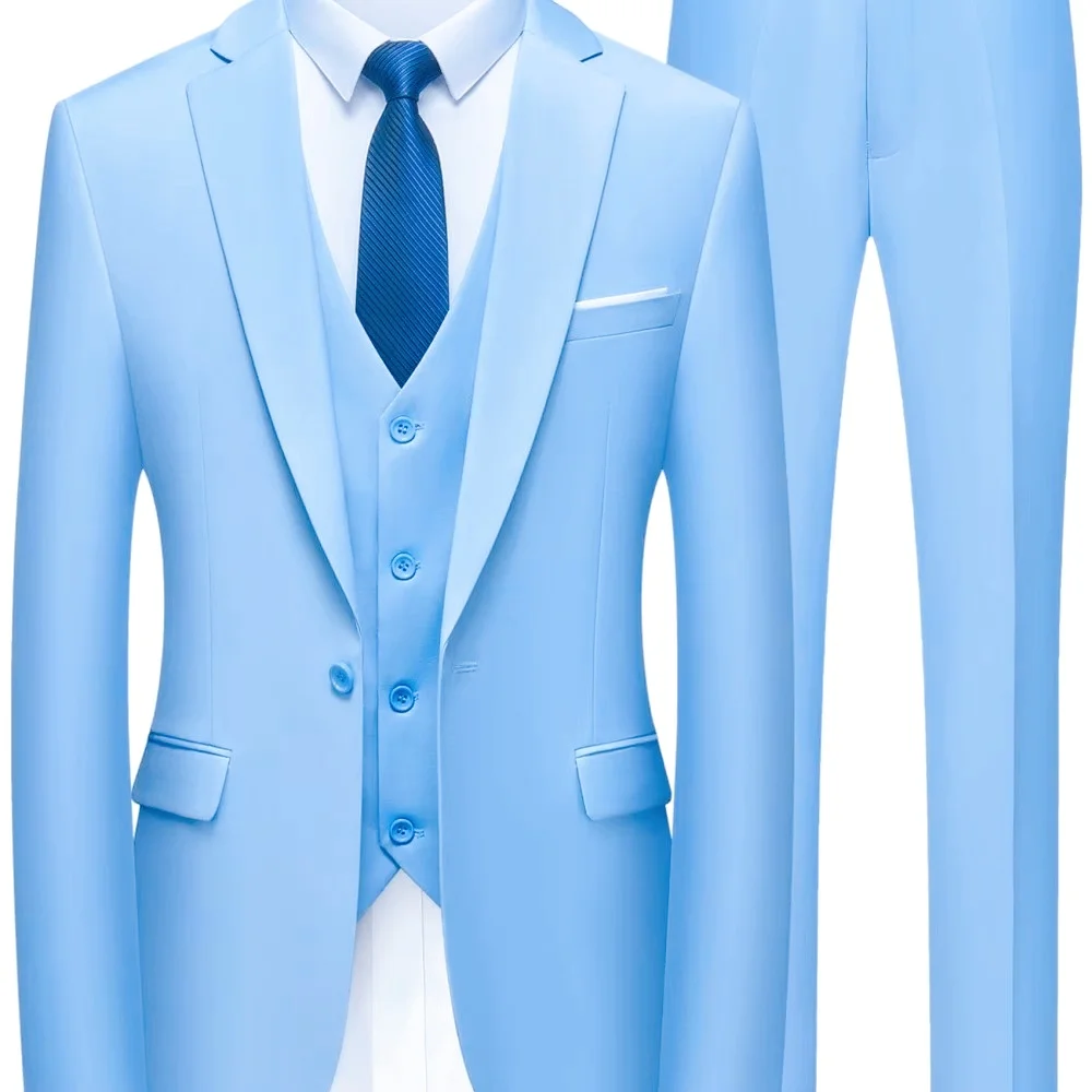 

Solid 3 Pieces Casual Male Suits Slim Fit Notched Lapel Formal Best Men Wedding Groom Wear Blazer Tuxedos Trajes De Hombre