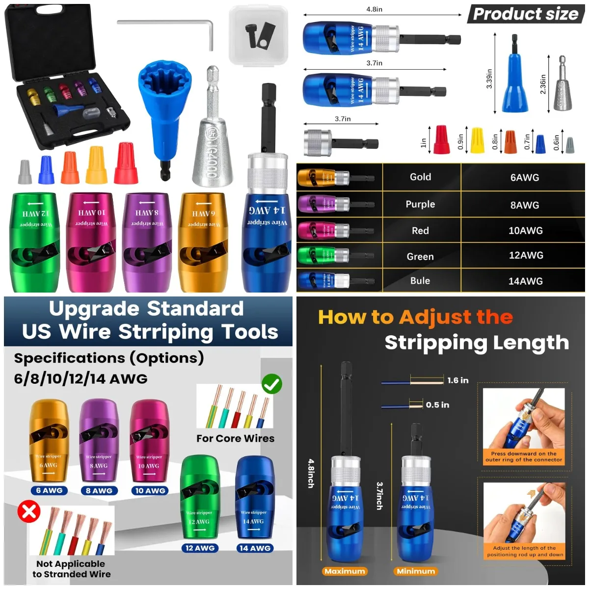 

Drill-Attached Wire Stripper & Twister, 6-14 AWG, Upgrade Electrician Tool Kit