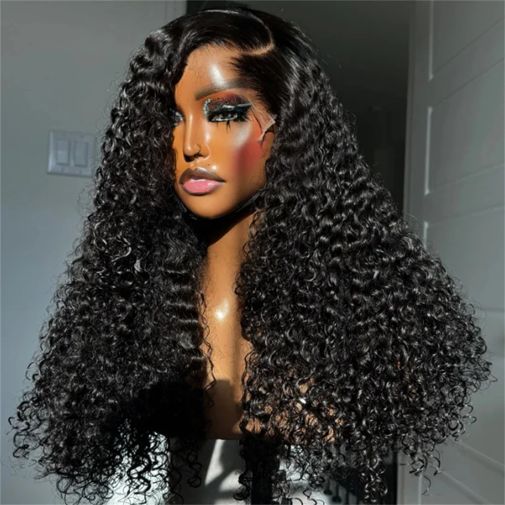 

Black 26inch Long Glueless 180Density Kinky Curly Deep Lace Front Wig For Women With Baby Hair Preplucked Daily
