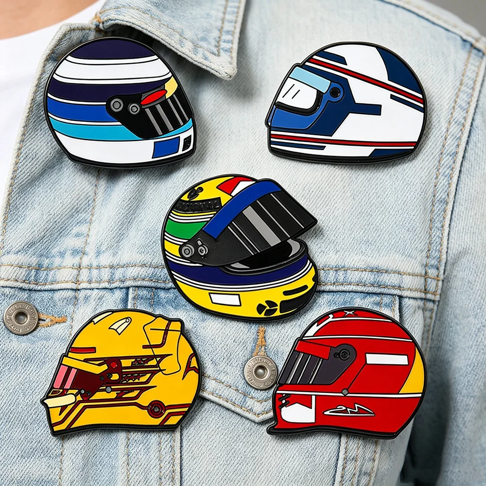 5pcs Racing Helmet Enamel Pin Set Metal Lapel Badge Pins for Backpack Accessories Jewelry Collectible Gifts for Car Racing Fans - view 3