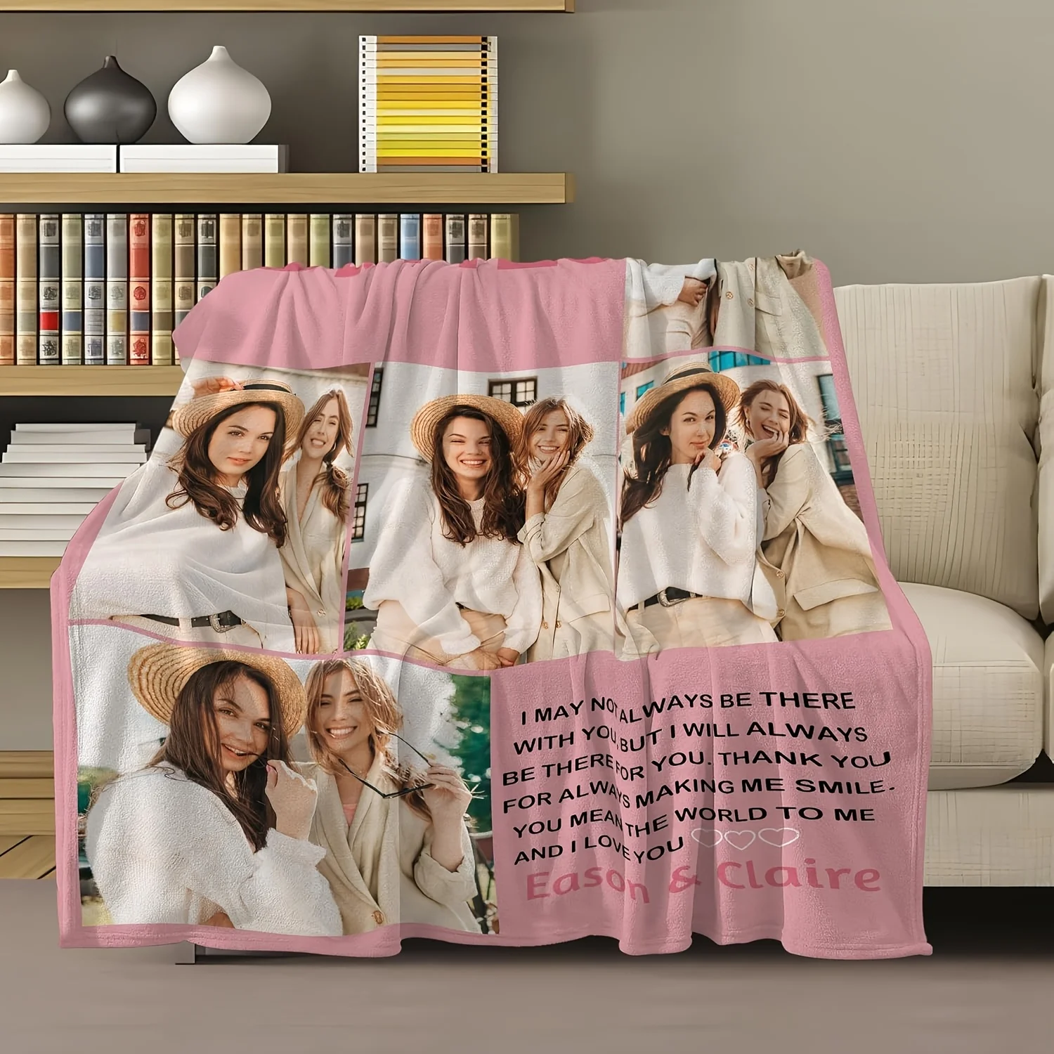 Personalized best friend flannel blanket with custom photo and name number printing, modern style, machine washable