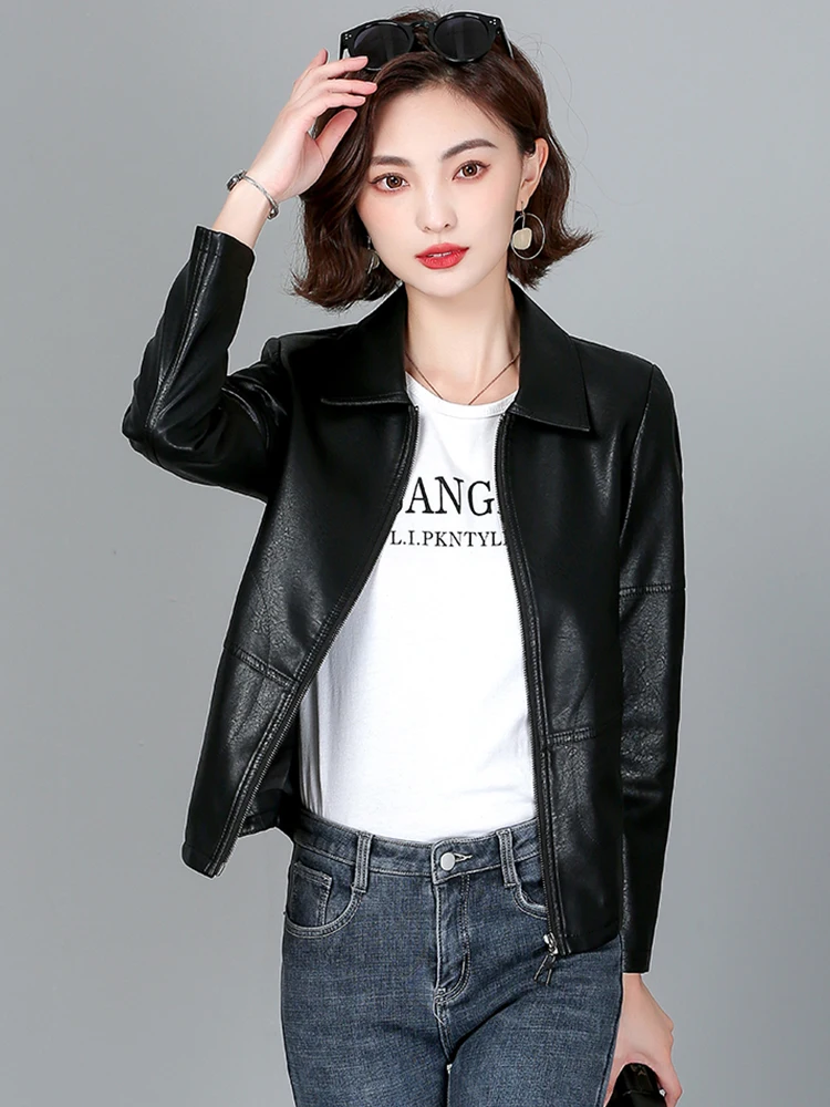 春秋の本革ジャケット女性のスリムフィットシープスキン韓国スレジッパーコート通勤ファッションアウター