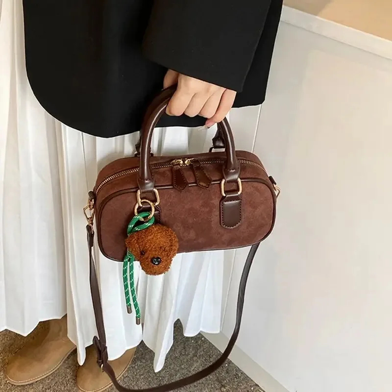 

Fashion PU Leather PU Bowling Bag Handbag Solid Color Small Square Bag Large Capacity Korean Style Shoulder Bag Shopping