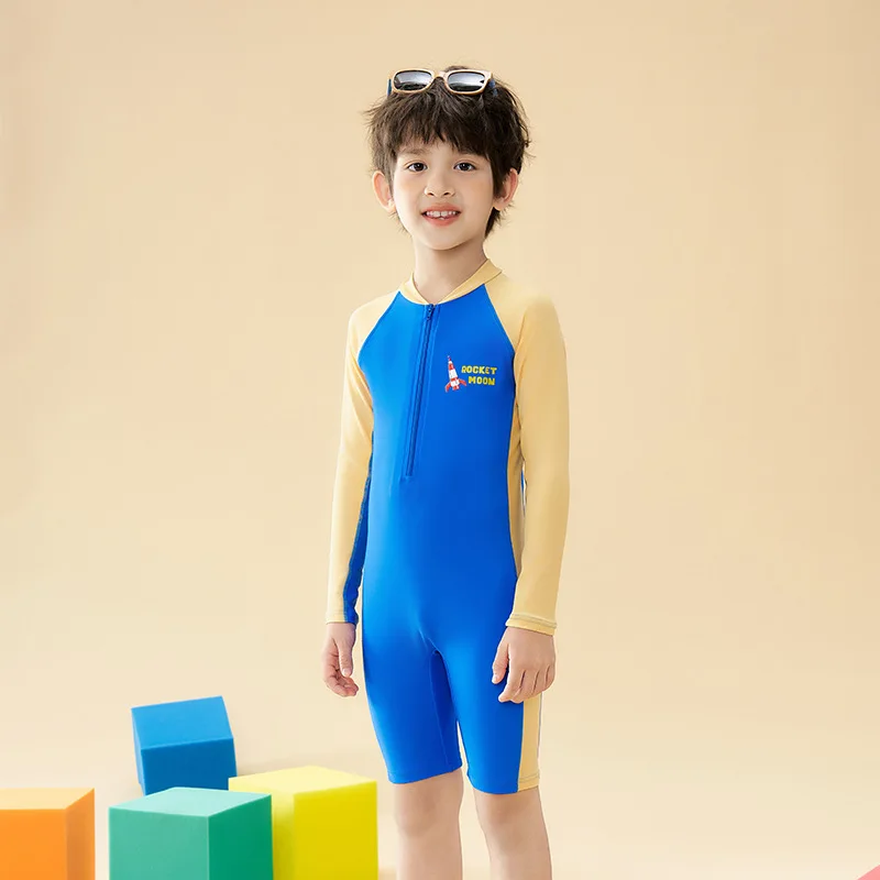 Boy Long Sleeve Professional WaterProof Front Zipper Surfing Beach SwimWear One Piece Knee Length Quick-Dry Bathing SwimSuit - Image 4