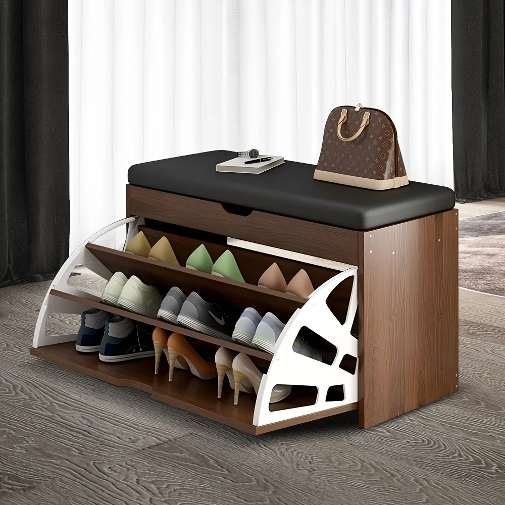 Shoe Cabinet with Bench 3-Tier Storage, Foldable Shoe Rack Organizer with Seat for Entryway, Hallway Closet Organizer for Small image 2