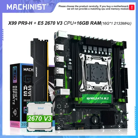 PR9-H MACHINIST X99 motherboard LGA 2011-3 Set combo optional  Xeon E5 2670 V3 CPU Processor 16G DDR4 ECC RAM Memory NAME M.2
