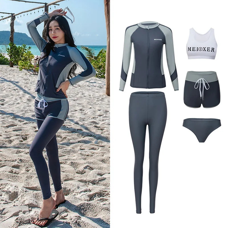 

Women's 5pcs/set Rash Guards Swimsuits Full Body Swimming Shirt Boyshorts Tights Outfit Workout Sets Gym Yoga Sportswear