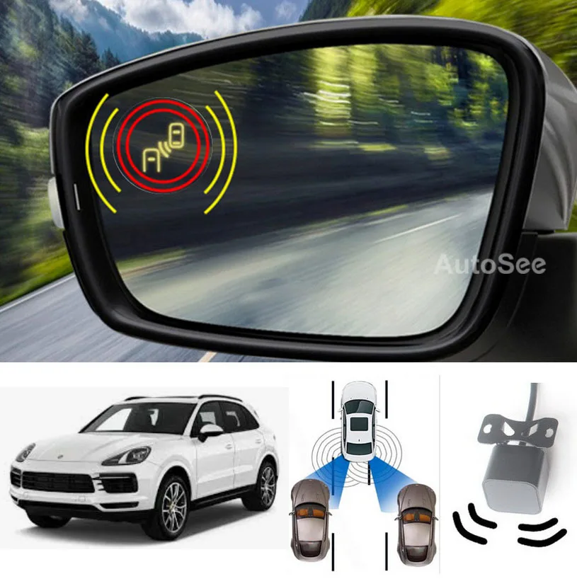 

for Porsche Macan Lane departure warning assist side Mirror LED light 77Ghz sensor BSM RCTA blind spot monitoring system