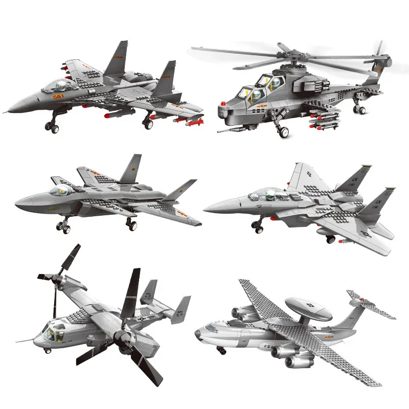 WW2 Military Aircraft Building Blocks J15 F-15 Creative DIY Assembly Fighter Model Bricks City Toys for Kids Boys Birthday Gift