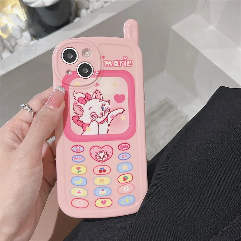 Disney Funny Marie Cat Phone Case For Apple iPhone 15 14 11 12 13 Pro Max Case Cute Soft Pink Cartoon Big Brother Button Cases