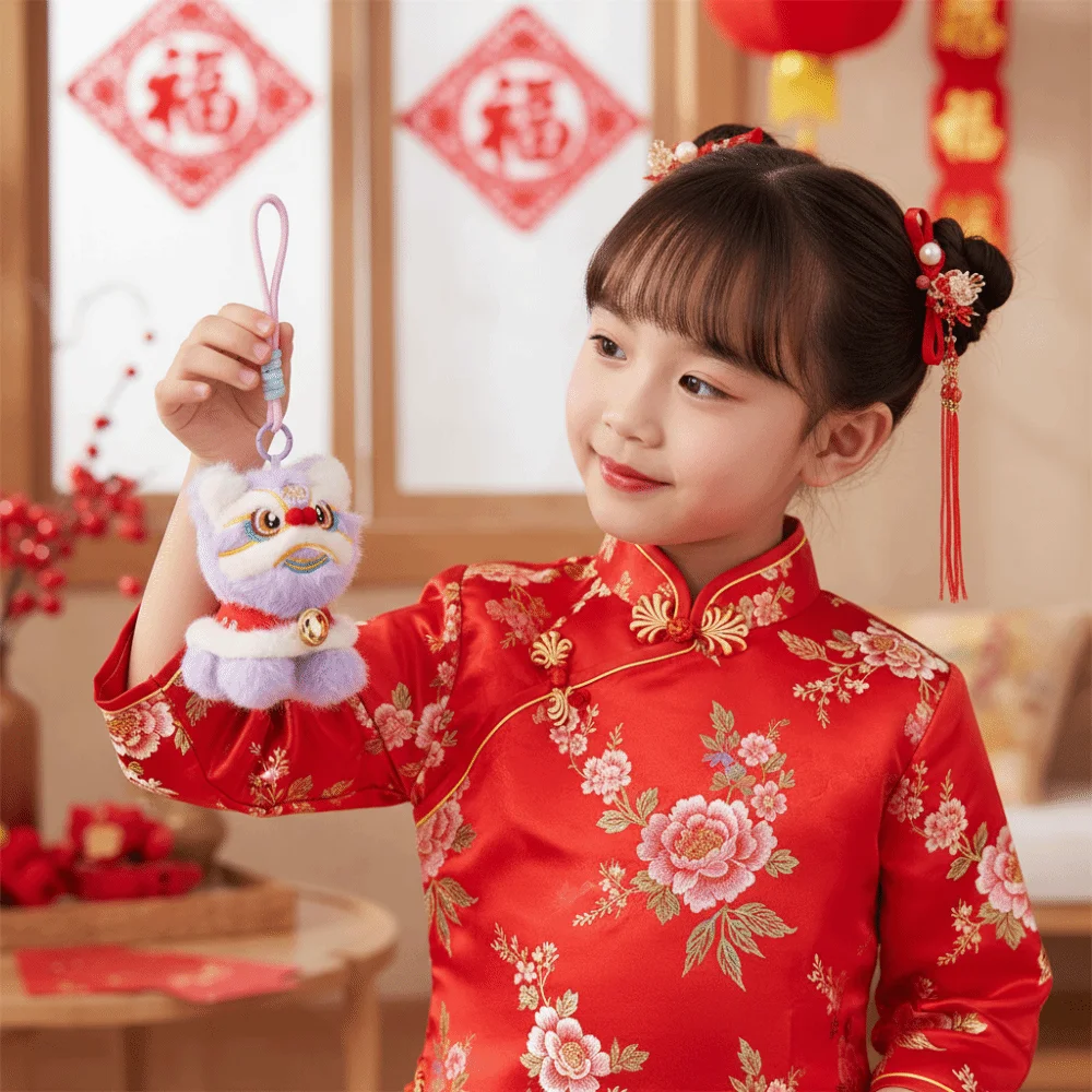 Cartoon Leeuwendans Sleutelhanger Ontwaakt Leeuw Bel Leeuwendans Hanger Jaar van Paard Chinees Nieuwjaar Geschenktas Hangende Accessoires