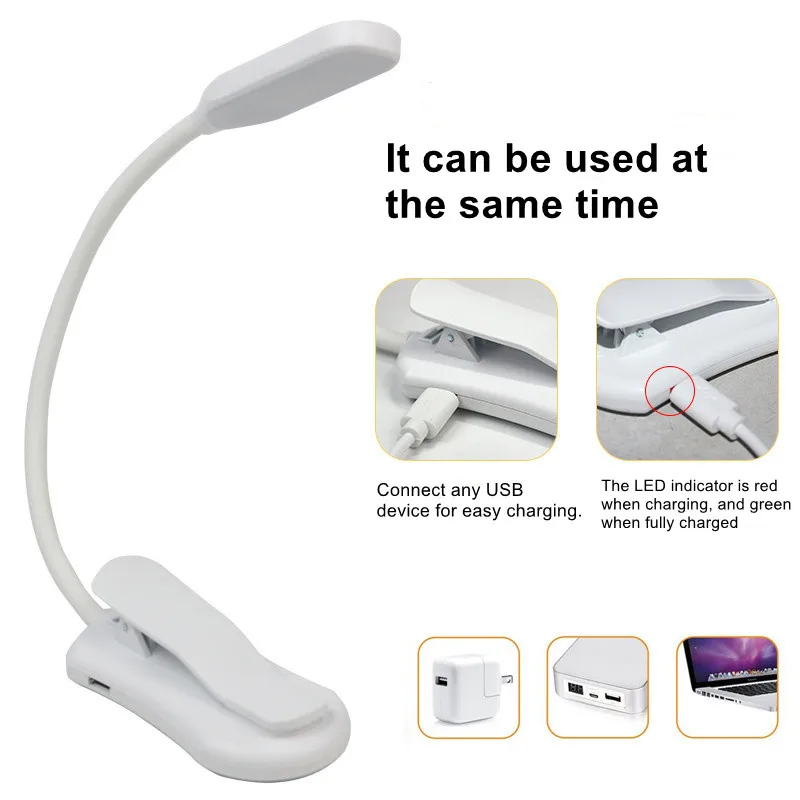 Rechargeable Book Mini 7 Led Level 3 Warm Cold White Flexible Clip-on Night On Reading