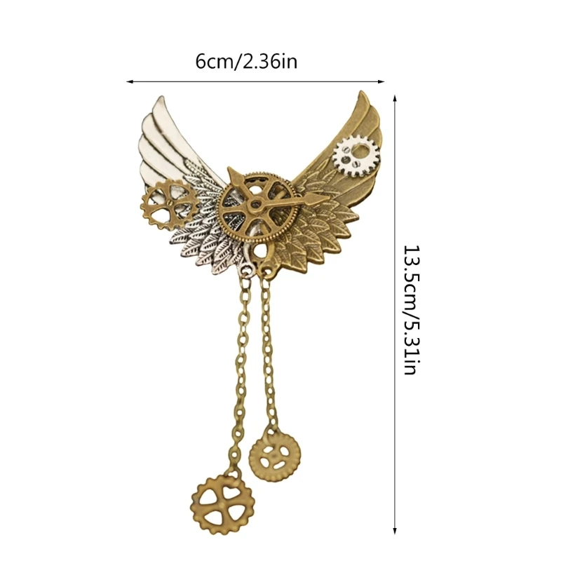 Steampunk Gears Lapel Pin Vintage Skeleton Brooch Vintage Wings Gear Drop Shipping