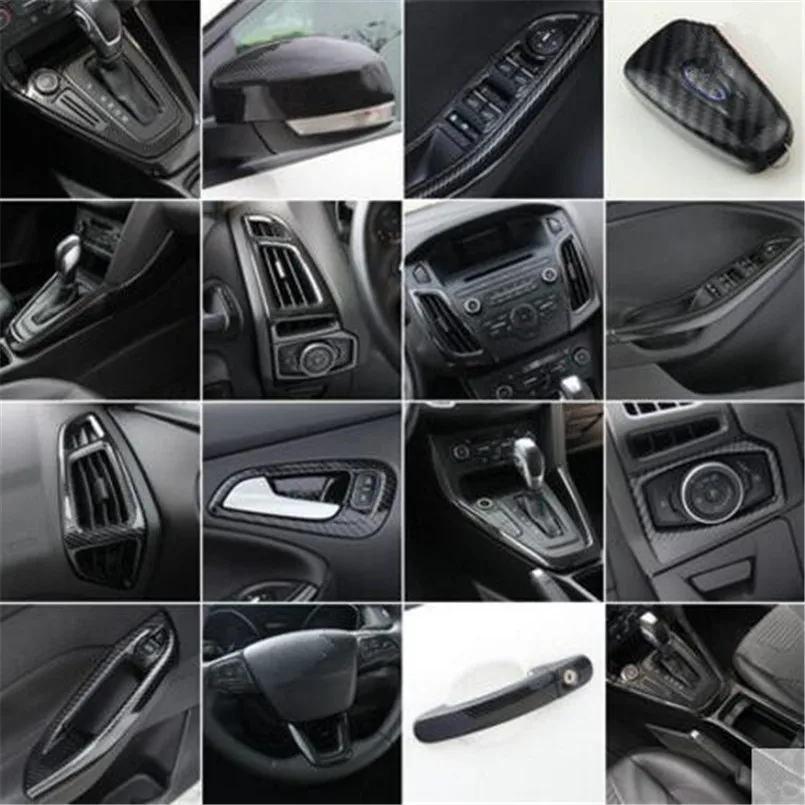 Samochód stylizacji biegów panel uchwyt na kubek klamka kierownica odpowietrznik ozdobna poszewka dla Ford Focus 3 mk3 2015-2018