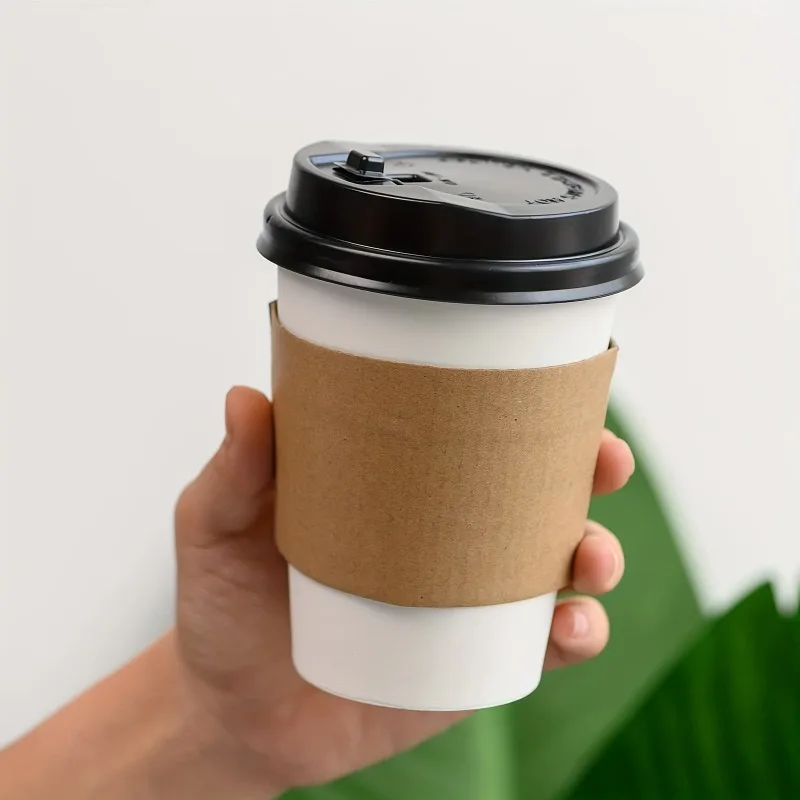 50/100PCS Brown Coffee Cup Covers Disposable Cup Covers Kraft Paper Insulation Rack Hot Cold Drink Coffee Tea Party Products