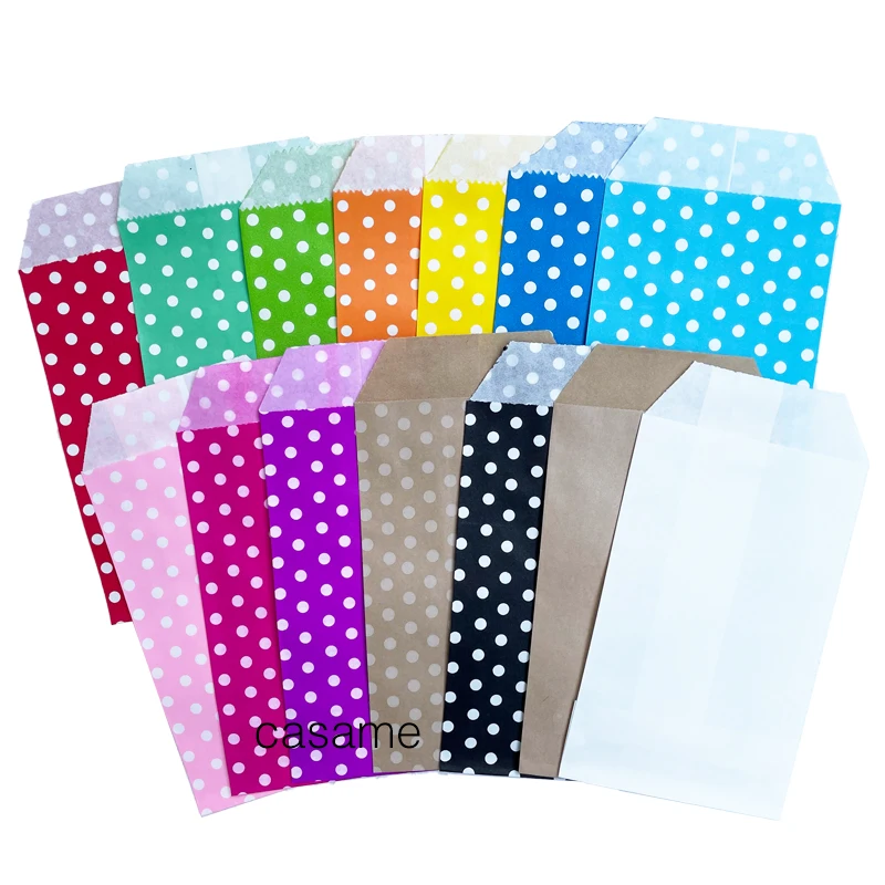 Eco-Friendly Kraft Paper Bags with Polka Dot Print for Party Wedding Favors Wholesale Biodegradable Treat Pouches for Candy,