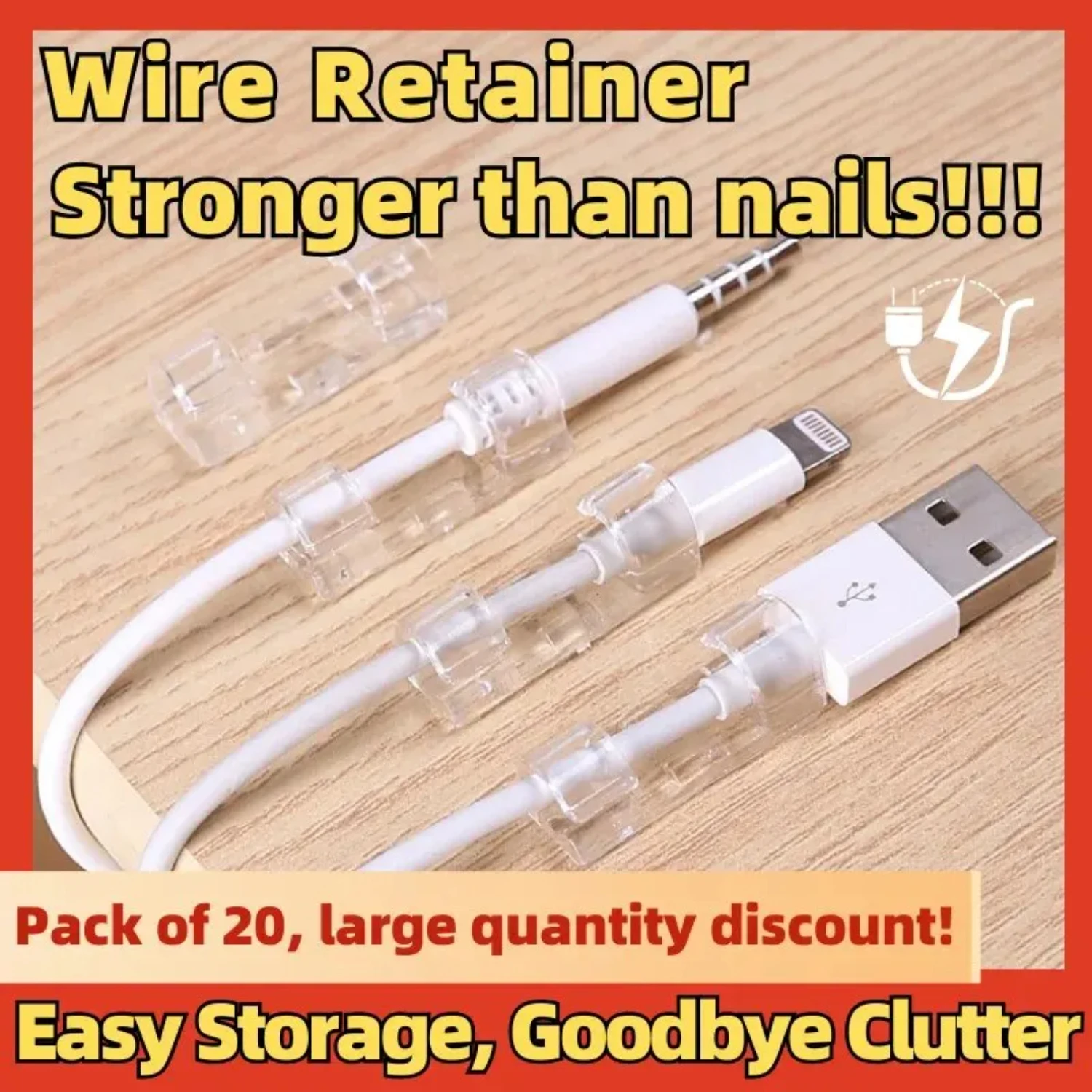 20 Clear Cable Organizer Self Adhesive Fixer Punchless Desktop Data Cable Organizer Cable Winder Kitchen Wall Plug Cable Winder