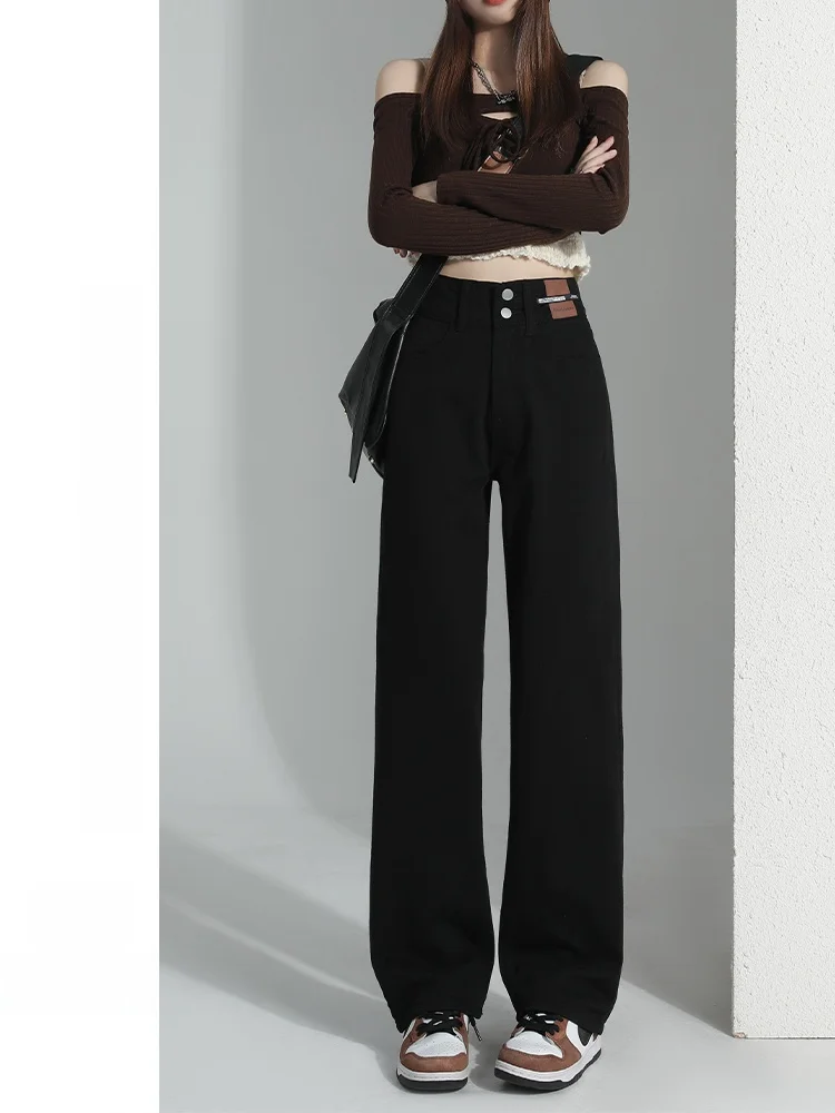 

Джинсы женские прямые с высокой талией, свободного кроя, больших размеров, широкие штанины, весна-осень, с эффектом похудения