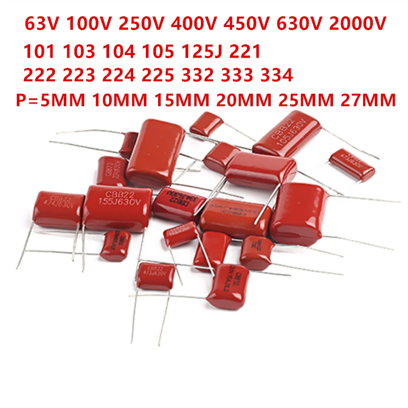 

10PCS CBB Polypropylene Film Capacitor 101 103 104 105 125J 221 222 223 224 225 332 333 334 63V 100V 250V 400V 450V 630V 2000V