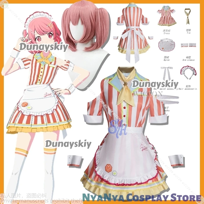 

Momoi Airi Косплей Игровой Проект Sekai Аниме disfraz Ресторан Униформа ожидания Kawaii Полосатое платье Горничная Лолита Хэллоуин Cos