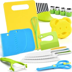 13 Pcs utensili da cucina Montessori per bambini piccoli-Set da cucina per bambini Set di coltelli sicuri per bambini reali coltello pelapatate cottura con plastica