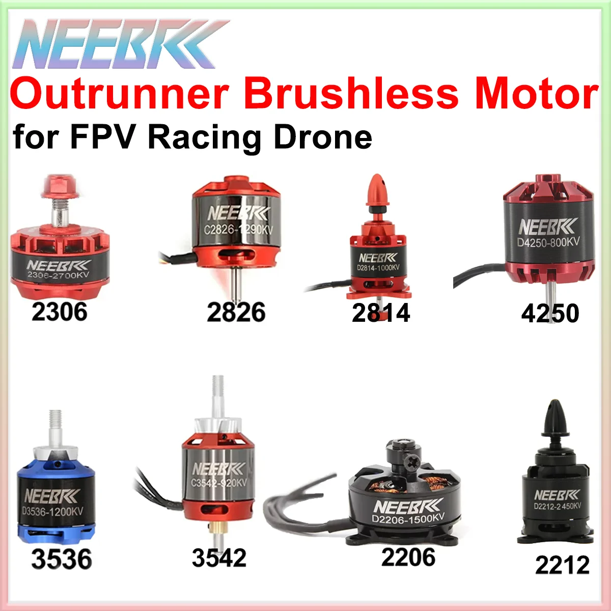 

NEEBRC 2206 2212 2306 2814 2826 3536 3542 4250 Outrunner Brushless RC Motor for Fixed-wing FPV Racing Drone Quadcopter Airplane
