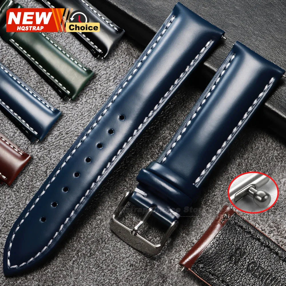 New Oil-glossy Stitching Leather Watchband Soft Band Wrist Strap 20mm 22mm Quick Release Bracelet Women Men Waterproof Wristband