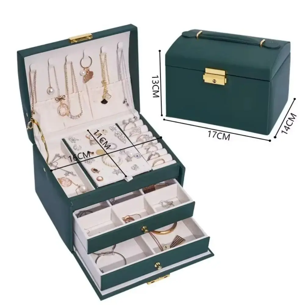 Caixa de jóias de couro grande capacidade multi-camada organizador de jóias estilo gaveta com bloqueio brincos pulseiras expositor mulher