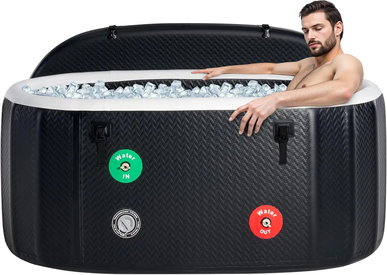 Aufblasbare Kaltwasserwanne für Sportler, Eisbadewanne mit isoliertem Deckel und rutschfester Matte, kompatibel mit Wasserkühlern, tragbar für den Außenbereich