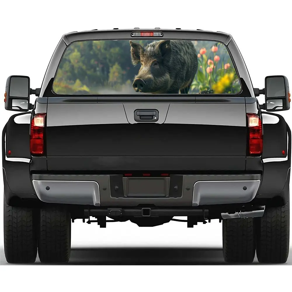 

Flower Mountain Wild Boar Car Rear Windshield Sticker Truck Window See Through Perforated Back Window Vinyl Decal Decoration