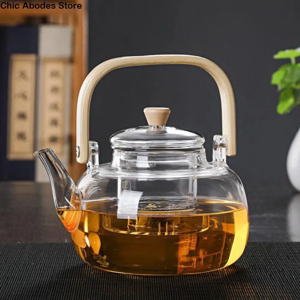 

1000ml Glass Tea Pot Transparent with Handle Japanese Style Teapot Tea Soup Separation Borosilicate Glass Teapot Home Use