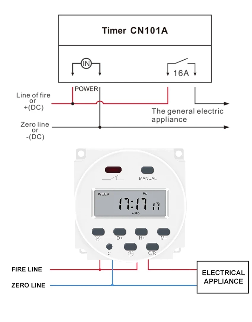 デジタル液晶電源タイマー,プログラム可能な時間スイッチリレー,cn101,220v,110v,24v,12v,16a,cn101