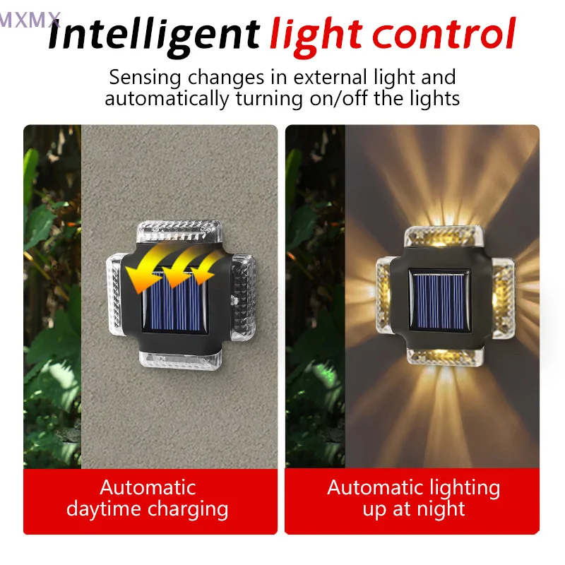 LED الشمسية الجدار مصباح مقاوم للماء ضوء الشمس صعودا وهبوطا إضاءة مضيئة للخارجية حديقة سياج الدرج الديكور مصباح للطاقة الشمسية