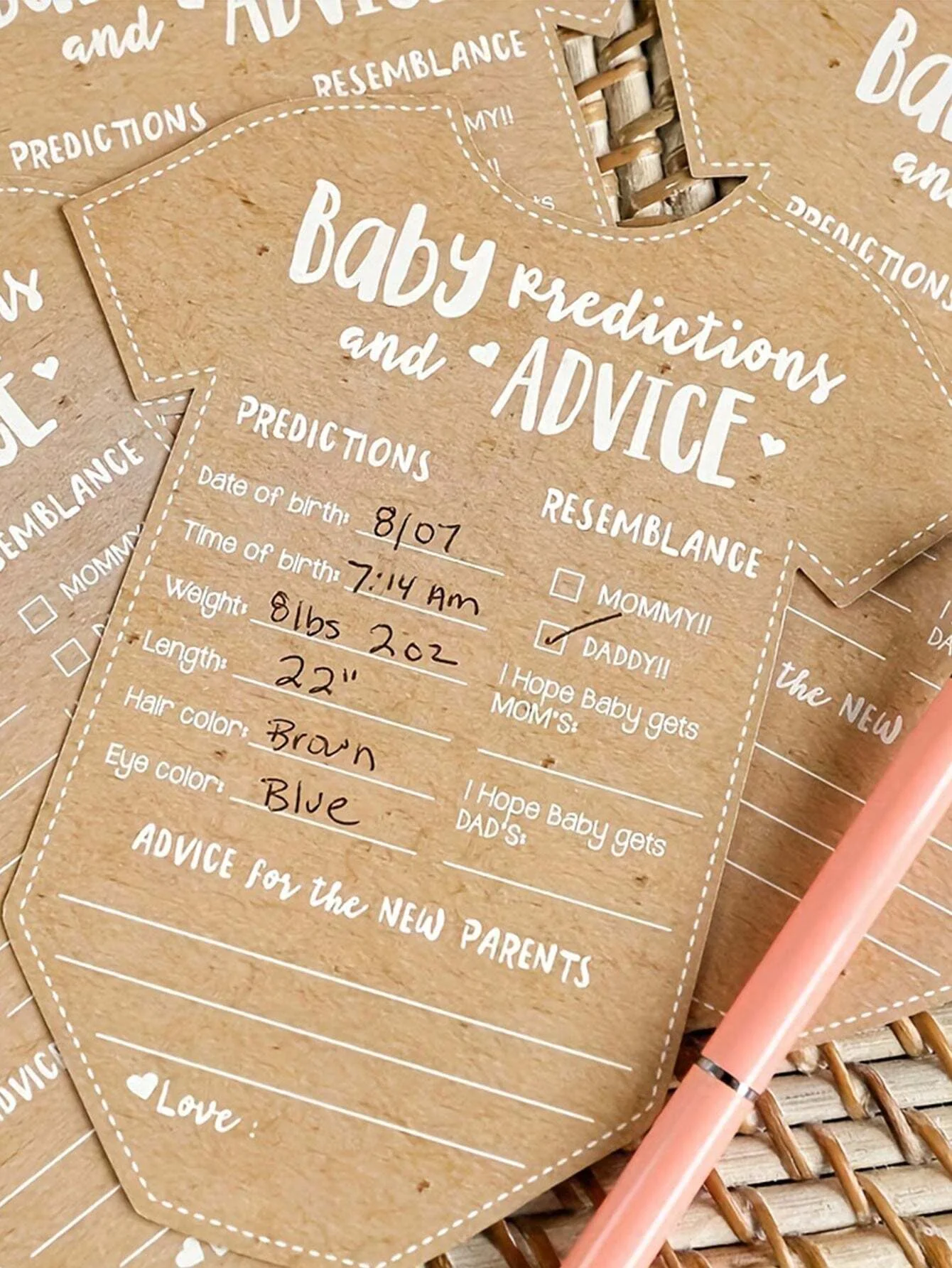 20pcs Gender Reveal Baby Shower Kraft Paper Decorative Cards, DIY Baptism Party Decoration Background Hanging Ornaments, Advice