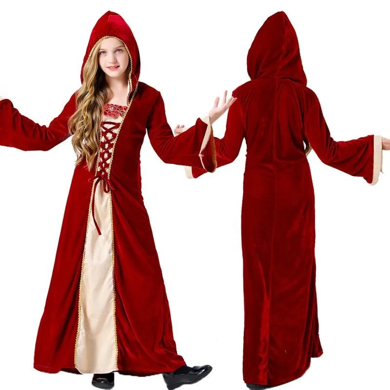 loween Children's Court Costume Vintage Medieval Court Sle Long Skirt Stage Performance Clothes Ethnic T Dr