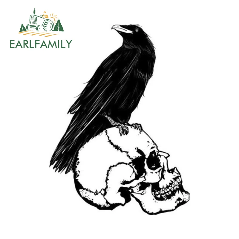 EARLFAMILY for Raven Crow on Skull Car Stickers VAN Personality Creative Decal Scratch-Proof Sunscreen Bumper Windows Car Goods