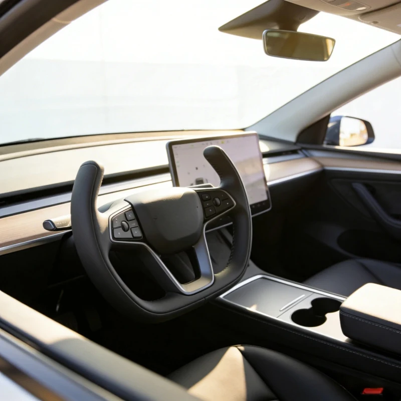 

Спортивный руль-штурвал из карбоновой кожи с 3 спицами и рукояткой 35 мм для Model 3 2024 и Model Y 2025, настраиваемый