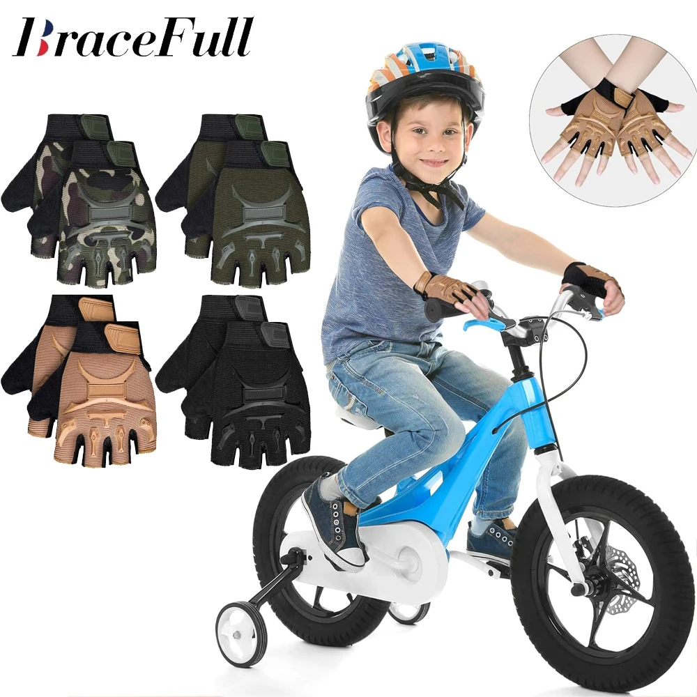 1 paio di guanti da ciclismo con mezze dita per bambini guanti antiscivolo regolabili senza dita guanti ammortizzanti per ragazzi e ragazze che